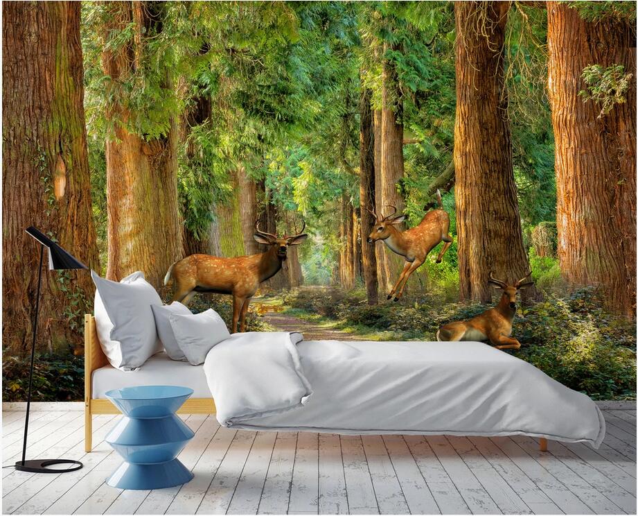 

3d murals wallpaper custom photo 3D landscape painting forest deer woods background wall homedecor 3d wall murals for walls 3 d, Non-woven