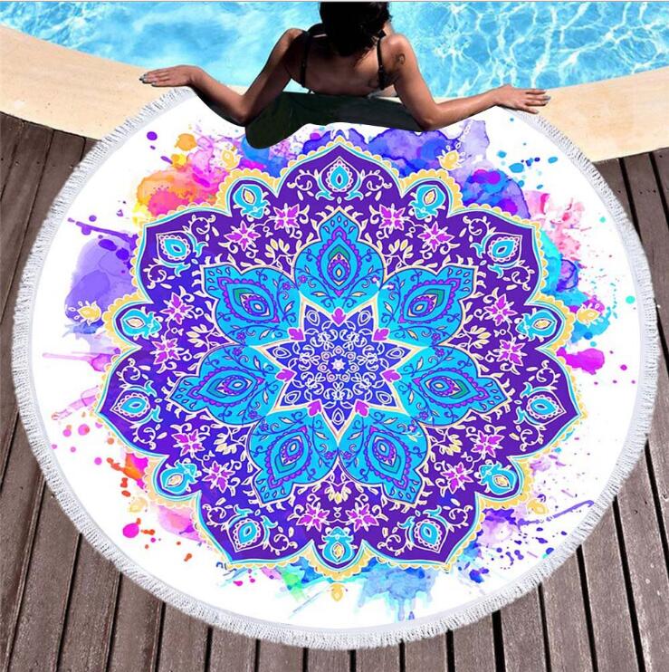 

150cm Round Beach Towel 2017 Summer Beach Tassel Tapestry Towel for Adults Geometric Flag Swimming Sunbath Large Beach Towels 119, As pictures