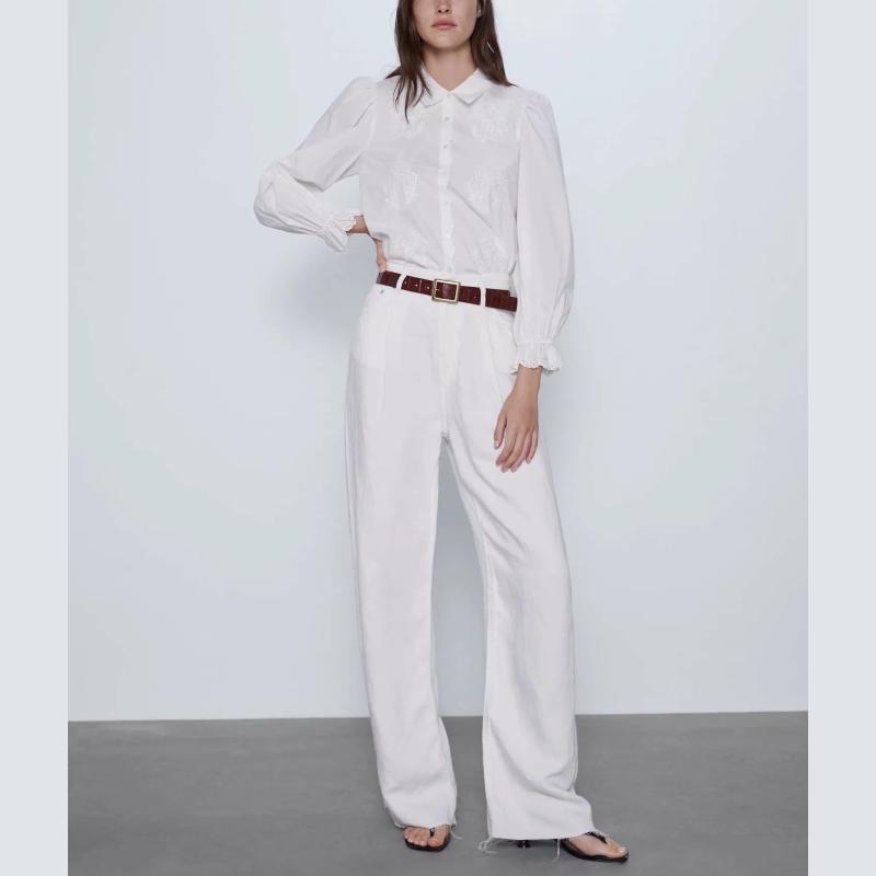 

New women summer shirt Embroidered poplin tops Casual ladies shirts female woman ete femme mujer blouse, White