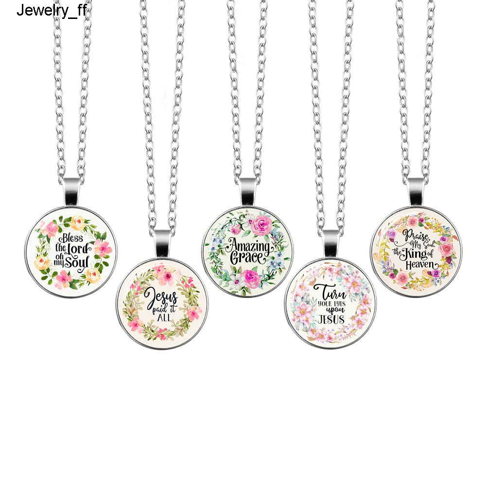 

New Bible Verse Necklace Glass Dome Pendant Statement Necklace Scripture Psalm Quote Jewelry Christian Gift Dropshipping