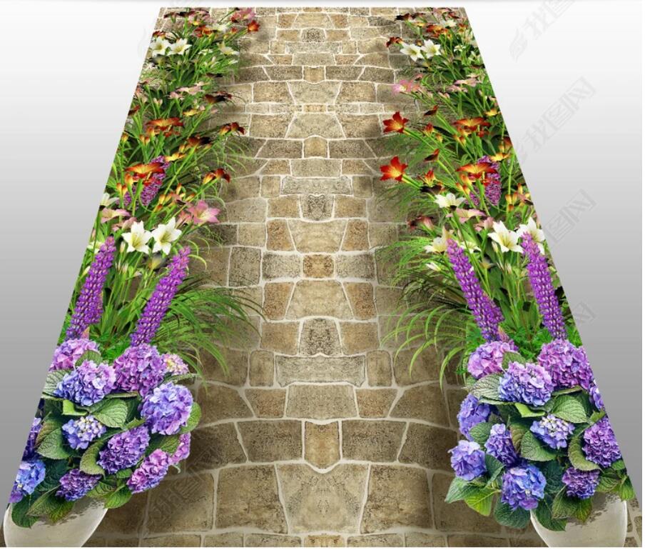 

3d pvc flooring custom photo Romantic floral corridor 3D floor 3d wall murals wallpaper, Sky blue