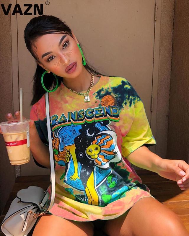 

VAZN New product 2020 summer sexy lady 3 colors print colorful T shirt short sleeve O-neck fashion T shirt young girl daily tees, Blue