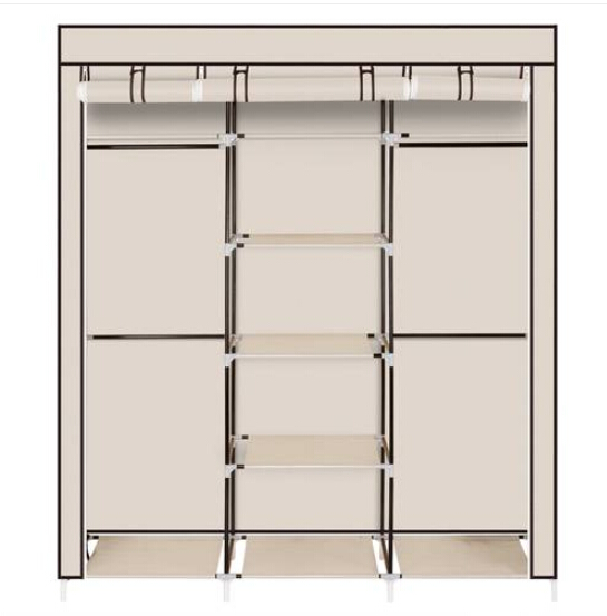 

69" Portable Clothes Closet Non-Woven Fabric Wardrobe Double Rod Storage Organizer Beige