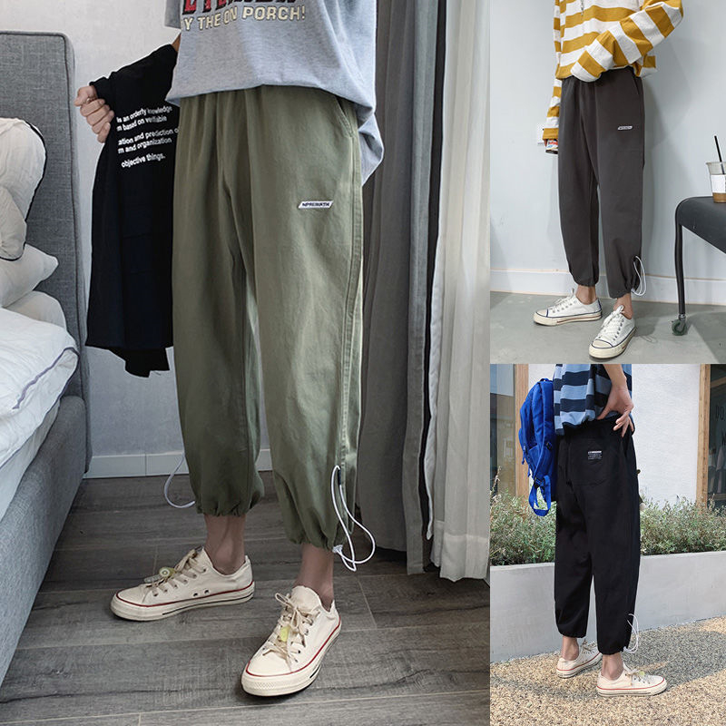 

2020 New Guard Pants Men' Sports Pants Spring Summer Ins Male Nine Points Couple Casual Male Loose Beam Students, T30 black