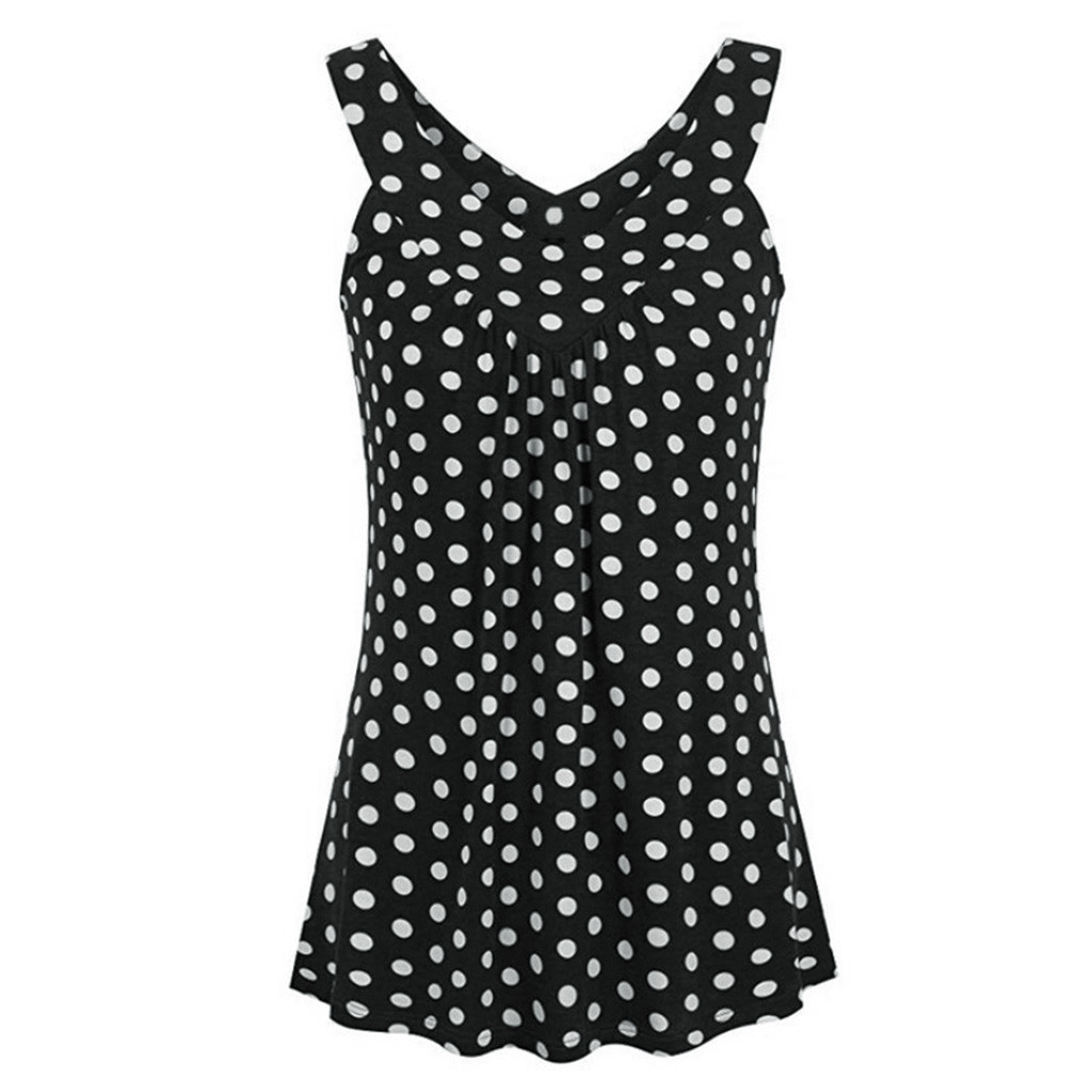 

2019 Women Ladies Halter V Neck sleeveless top women Polka Dot Printed Blouse black tops and blouses #SS