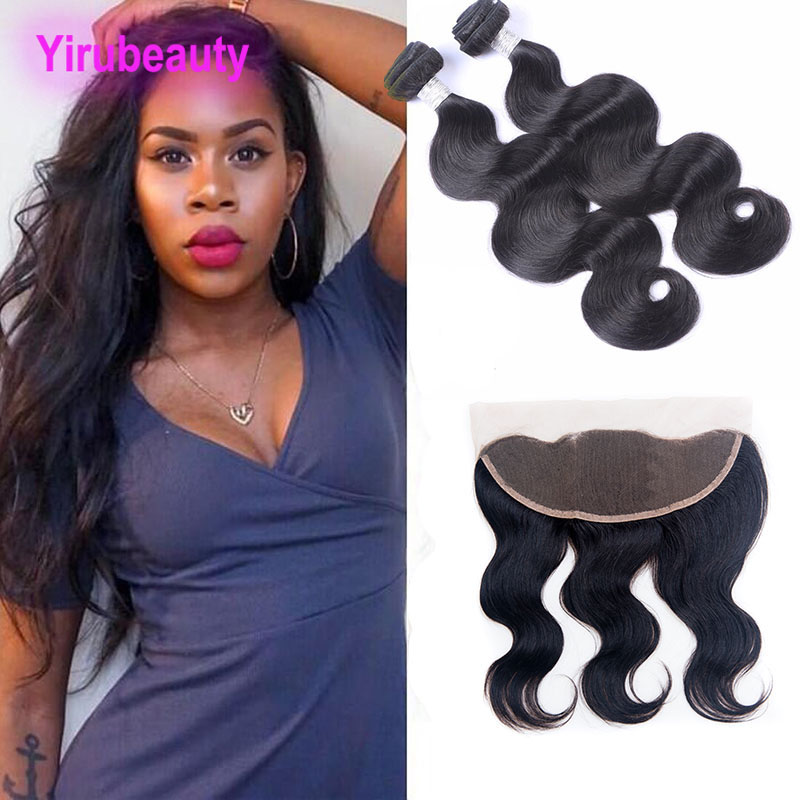 

Brazilian Virgin Human Hair 2 Bundles With 13X4 Lace Frontal Body Wave Hair Extensions Ear To Ear Frontals Closure Bundle 10-28inch, Natural color