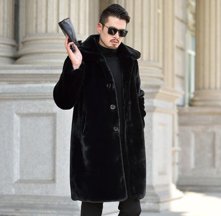 

Autumn Single-breasted faux mink leather jacket mens winter thicken warm fur leather coat men slim jackets jaqueta de couro 971, Black