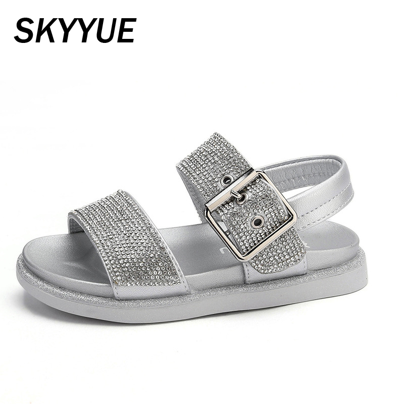 

Summer Kids Rhinestone Beach Sandals Children Mesh Brand Shoes Baby Girls Princess Sandals Sweet Dress Shoes Fashion 2020 New, Black