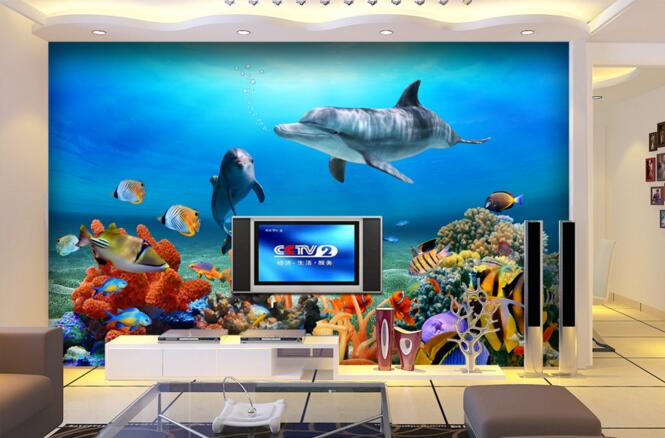 

3d wallpaper custom photo Undersea world dolphins mother and child room painting Home decor 3d wall muals wall paper for walls 3 d, Customize