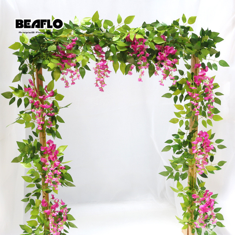 

2M Artificial Flowers Vine Wisteria Flowers Fake Plants Artificial Greenery Rattan Wedding Decoration Flower Hanging Wall Decor, White