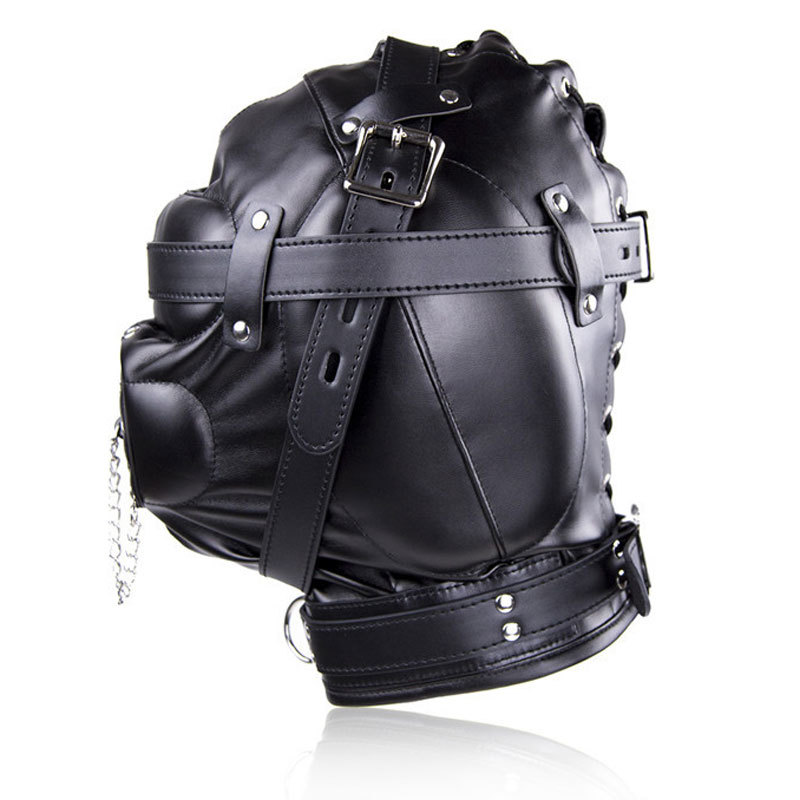 Fetish Hood Headgear Pu Leather Bondage Breathable Sex Mask With Plug