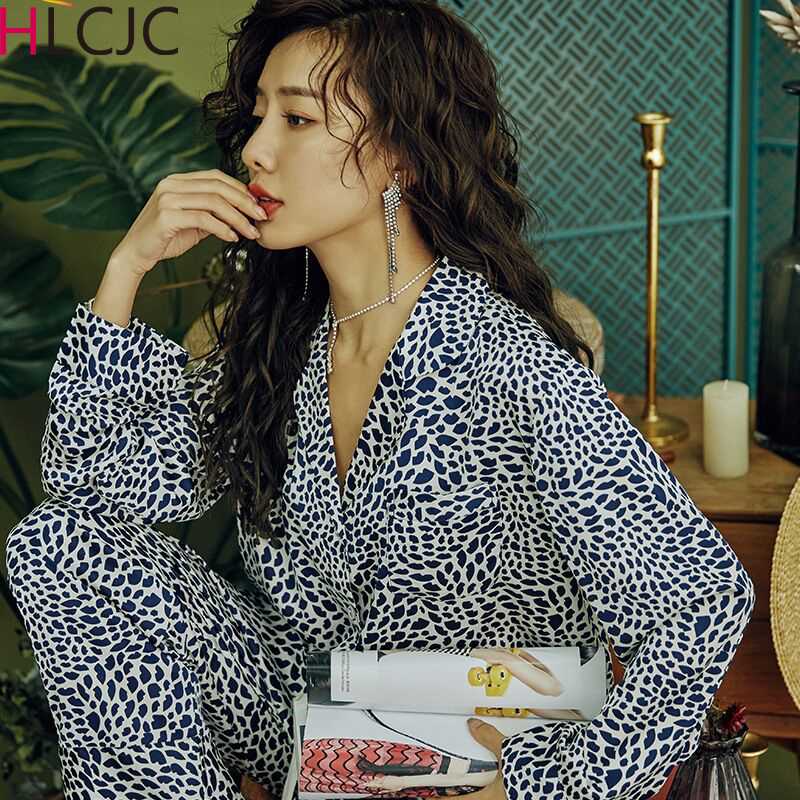 

2020 New Satin Pyjamas Set Ice Silk Pajamas for Women Pijamas Sexy Sleepwear Night Suit Leopard Nightwear Casual Girls Homewear, 20210 blue