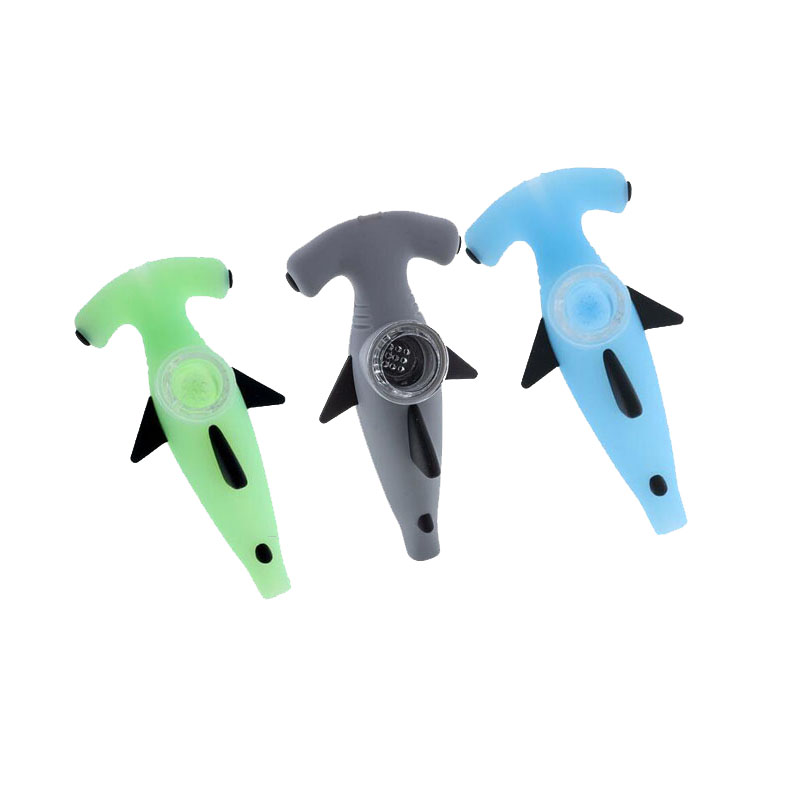 

4.80 Inches Shark Silicone Smoke Pipe Unbreakable Water Hookah Pipe Bong With Glass Bowl Oil Burner Pipes MOQ 1 Piece