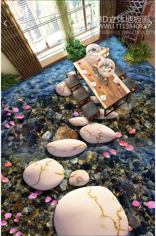 

WDBH 3d pvc flooring custom photo Stone path cobblestone petals Self-adhesive floor home decor 3d wall murals wallpaper for living room, Customize