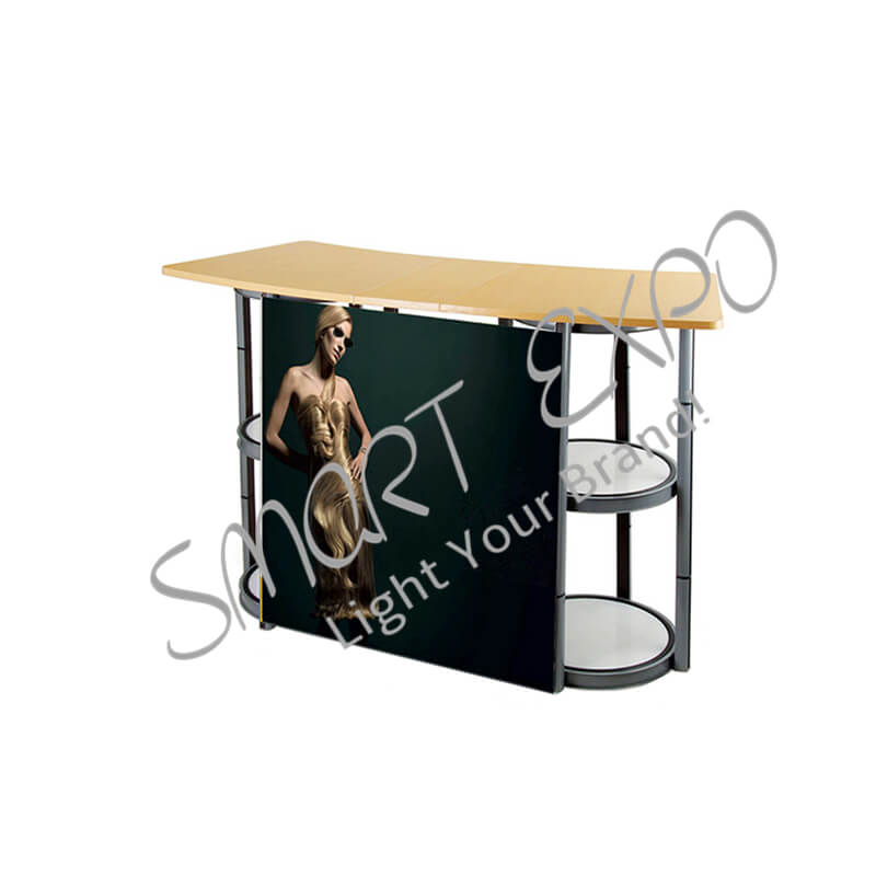 

Exhibition Folding Counter Reception Table for Expo with 2 Twist Structure PVC Printing Easy Taking Carry Bag