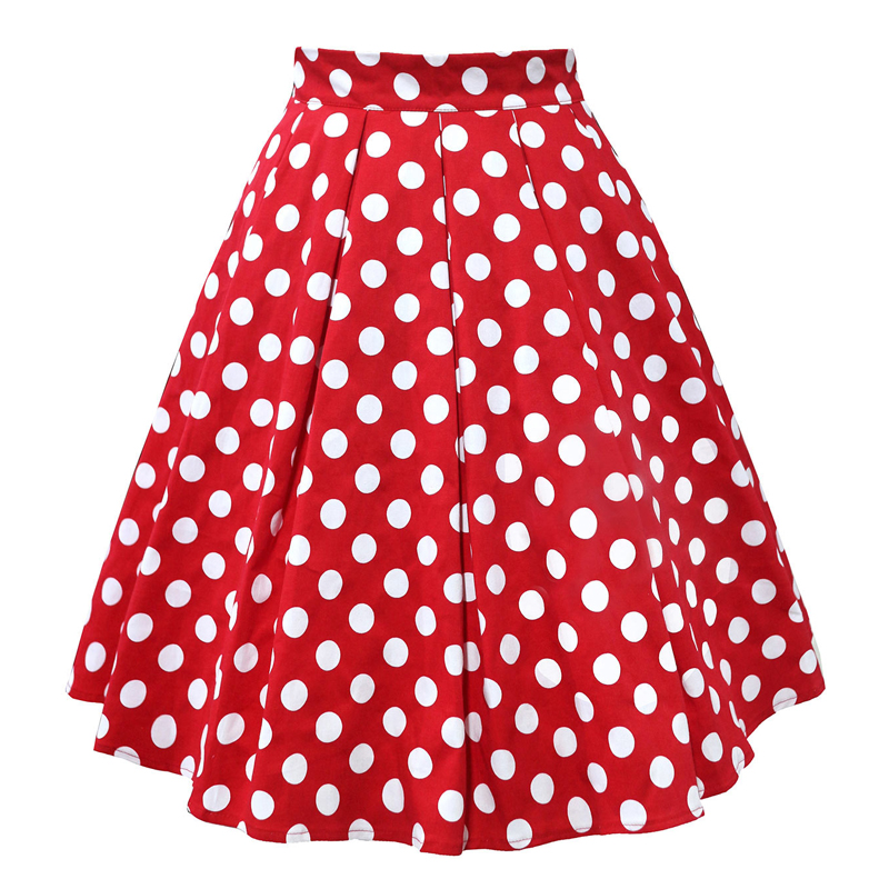 

Retro Cotton Summer Skirts Womens Clothes Red Black White Polka Dot High Waist Vintage Tutu Skater Casual Swing Pleated Skirt