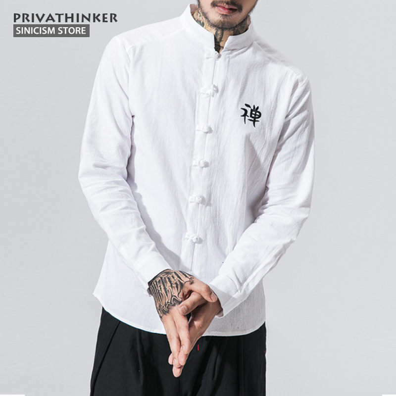 

Sinicism Store Cotton Linen Embroidery Shirts Men Long Sleeve Shirts Zen Buddhism Chinese Traditional Clothes Button Male Shirt CJ191206, Asian size black