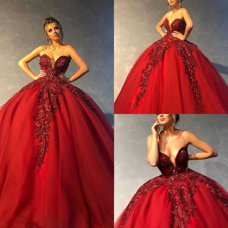 

2019 Red Quinceanera Dresses Sweetheart Appliqued Sequins Beaded Pearls Sleeveless Ball Gown Girls Pageant Dress Formal Party Wear, Green