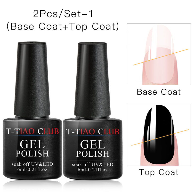 

T-TIAO CLUB 2/3pcs/Set 6ml Wipe Base Top Coat Color Gel Nail Polish Matte UV Top Coat Kits UV LED Soak Off Nail Art Gel Varnish, S04079