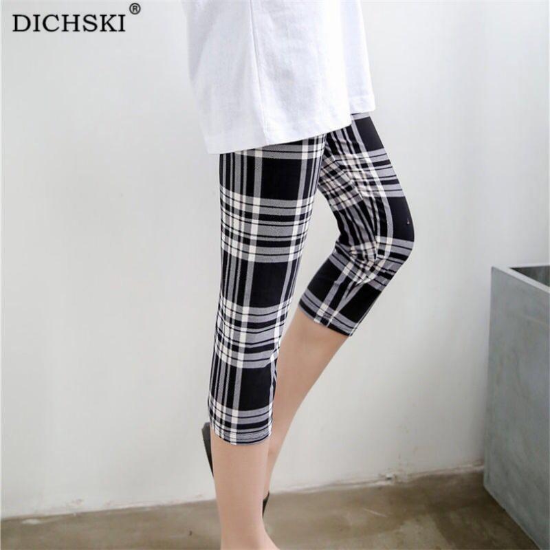 

DICHSKI Tights Women Sports Leggings Fitness Gym Leggings Women Grid Pants Summer Stretchy Capris Biker Yoga Sport 3/4, Qr20black white grid
