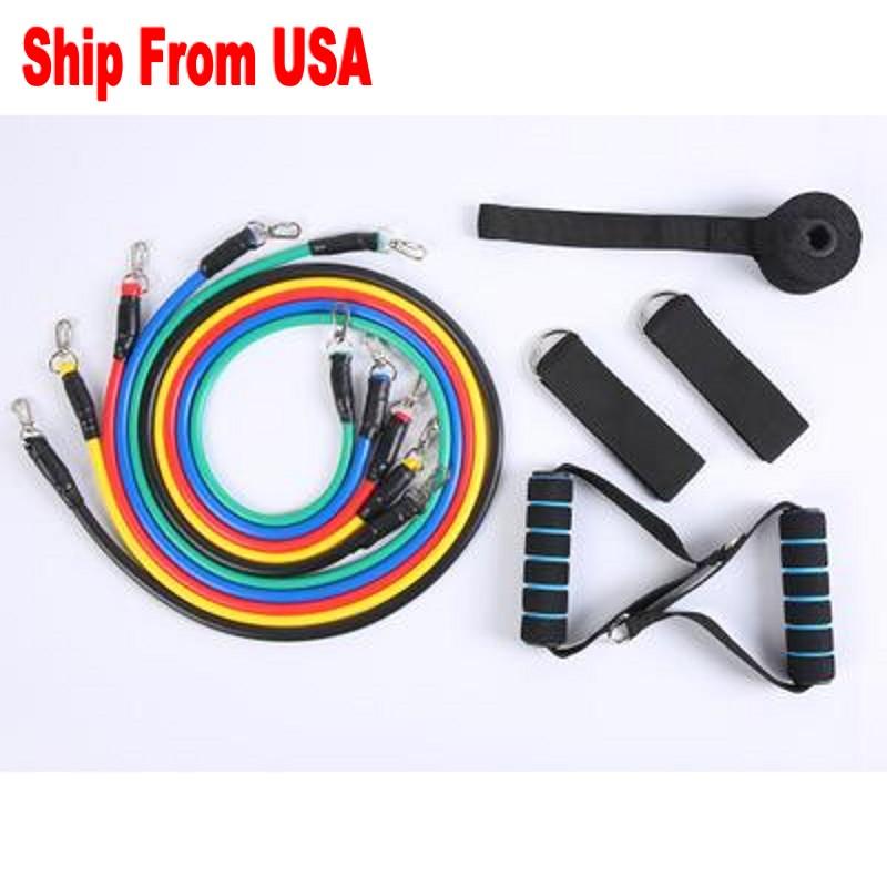 DHL US Stock 11pcs / set Corde de traction Exercices de remise en forme Bandes de résistance Tubes en latex Pédale Extrait Entraînement corporel