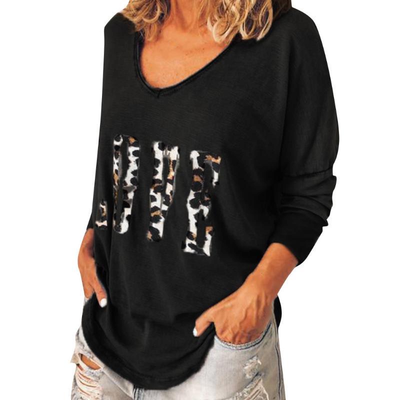 

Ladies Blouses Women Long Sleeve Leopard Shirt Loose Top Love Casual Blouse Autumn Tee blusas mujer de moda 2020 moda mujer, Black