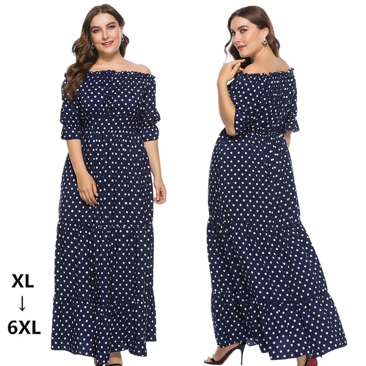

Women Summer Dress Boho High Waist Half Sleeve Polka Dot Maxi Dress 2020 Fashion Plus Size Dress for Women, Black