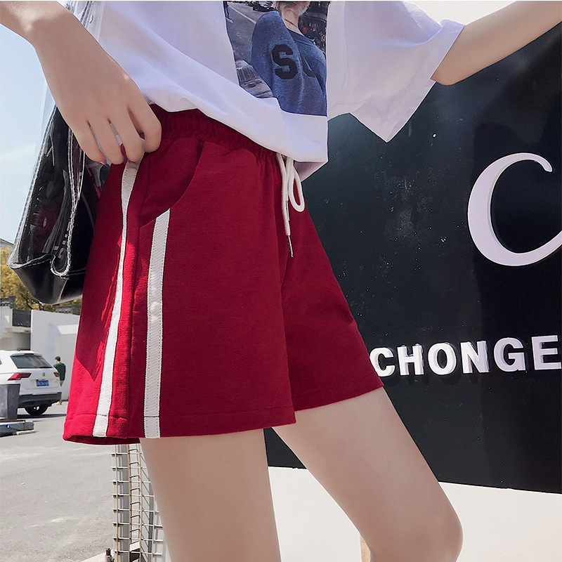 

Cotton Striped Short Pants Casual Ulzzang Fashion Student Women Loose Shorts New Solid Color High Waist Elastic Shorts Sport, Black