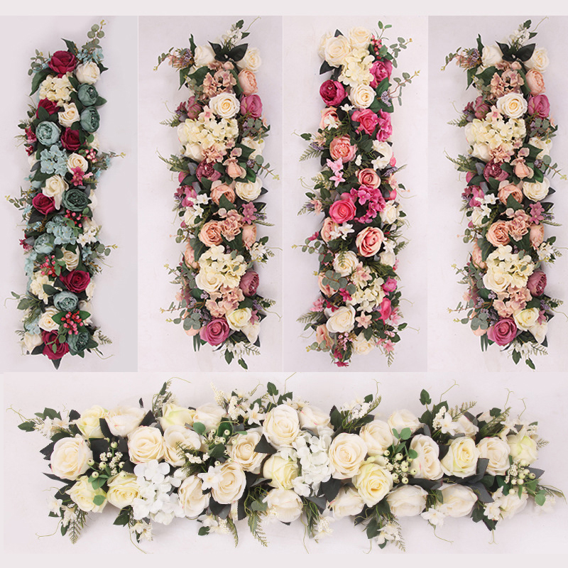 

Rosequeen 100X25cm Long Artificial Arch Flower Row Table Flower Silk Flower with Foam Frame Runner Centerpiece Wedding Decorative Backdrop, Customize