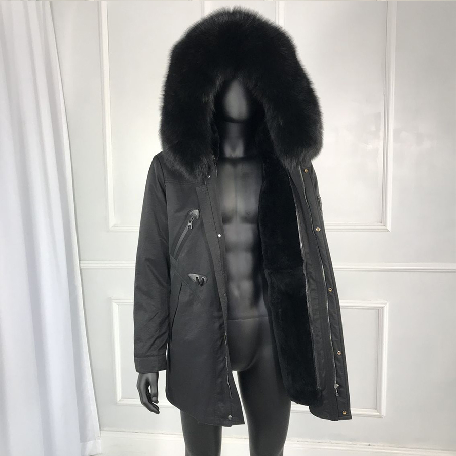 

Real fur collar fur lined hooded parka winter mens outwear High quality 2019 New Mens winter outwear Classic jacket, Black