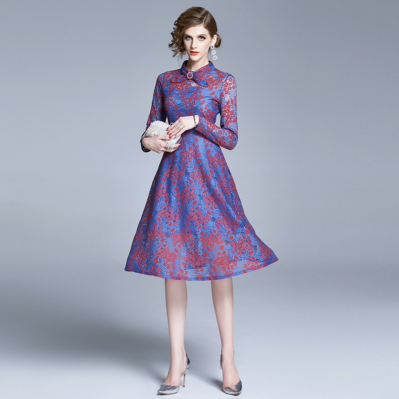 

Spring Queen Hook Flower Lace Elegant Dress Work Casual Slim Hollow Out Part Dresses Lasting Appeal Women A-line Vintage Vestido, Xaq577