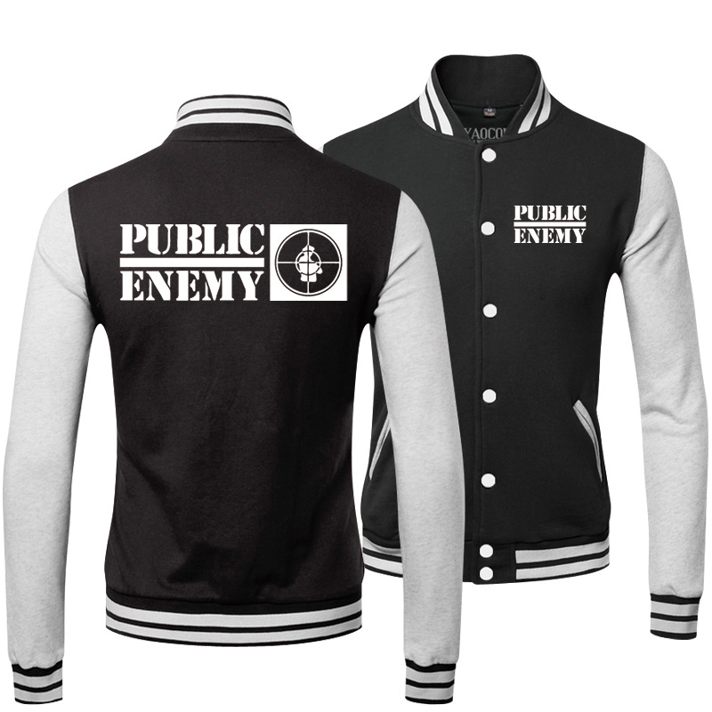 

2017 New Arrival Winter Fashion Punk Punk Coat Slim Casual Print Public Enemy Rock Band Black Jacket Men Size
