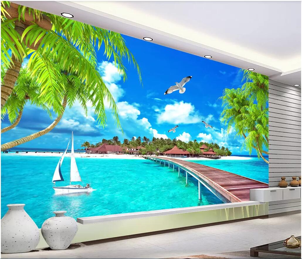 

3d wallpaper custom photo mural Maldives beach coconut tree Aegean TV background wall landscape 3d home improvement, Pictures show