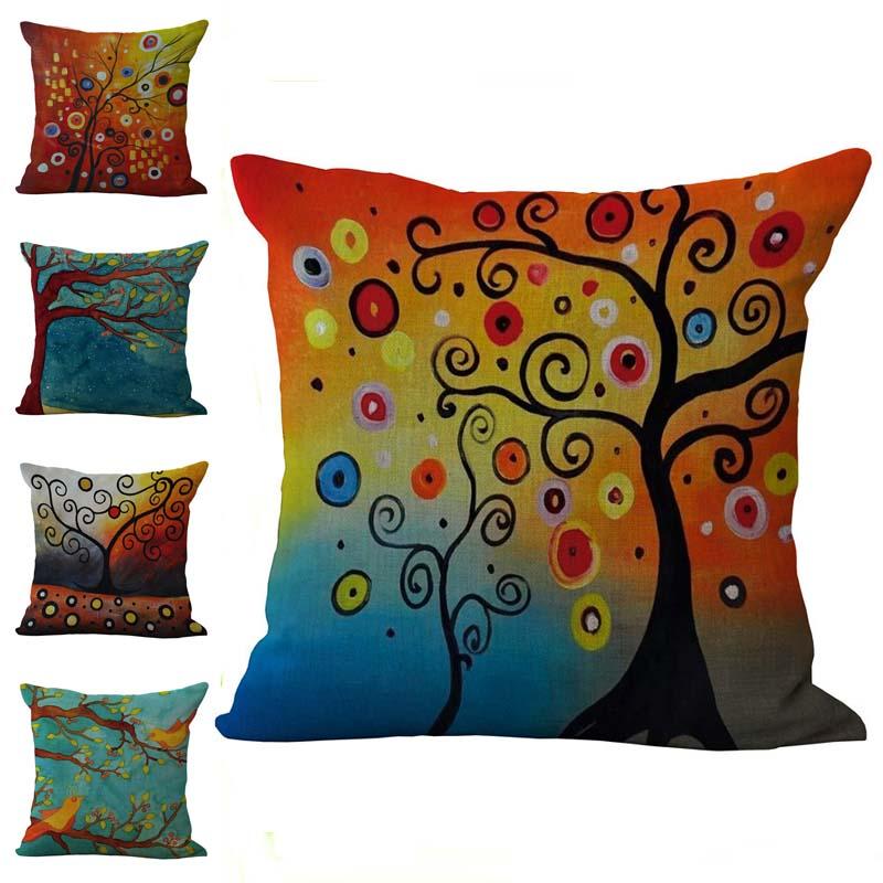 

Carton Tree of Life Pillow Case Cushion Cover Linen Cotton Throw Pillowcases Sofa Cars Decorative Pillowcover