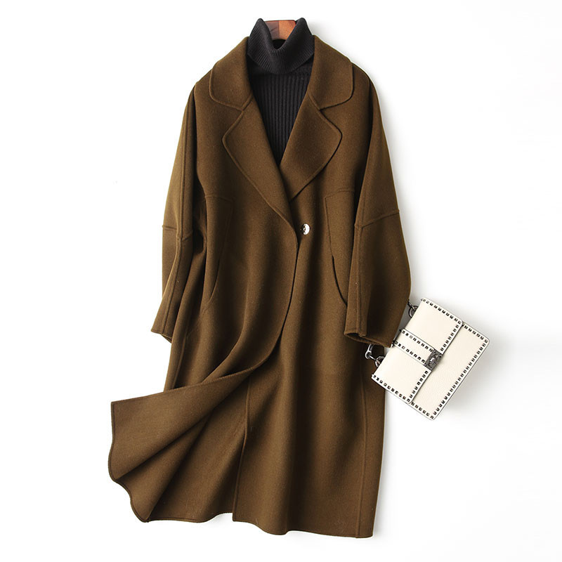 

4040 Spring Wool Coat Female Mediumn Length Wool Coats Korean Double Sided Overcoat Winter Jacket Women 37364 WYQ3394, Beige