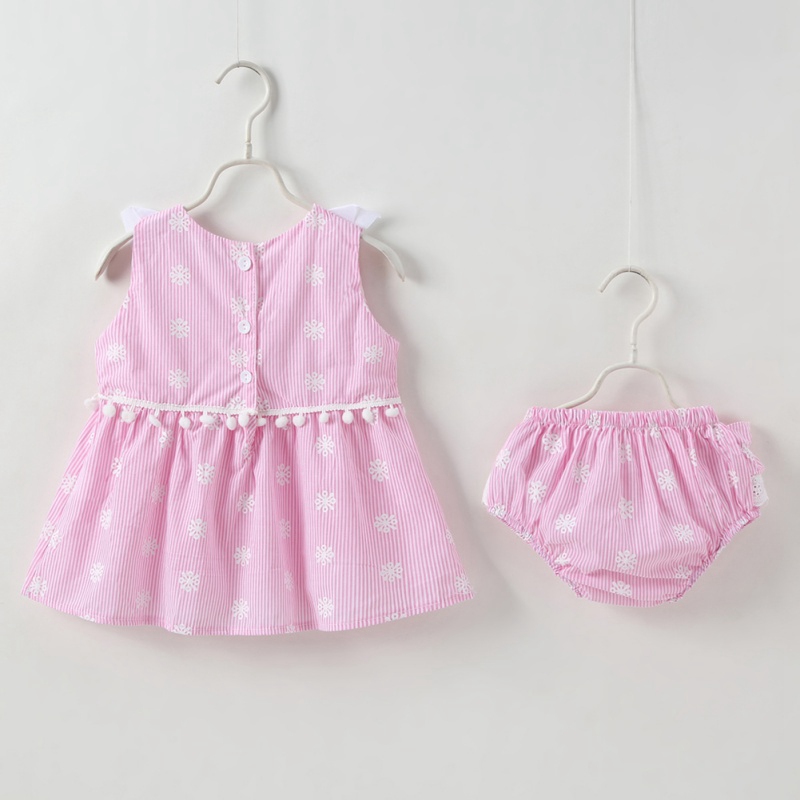 

HOT 2 PCS Baby Girl Cute Skirt Briefs Sets Summer Infant Striped Lace Trim Vest Skirt + PP Pants Girls Suit, Pink