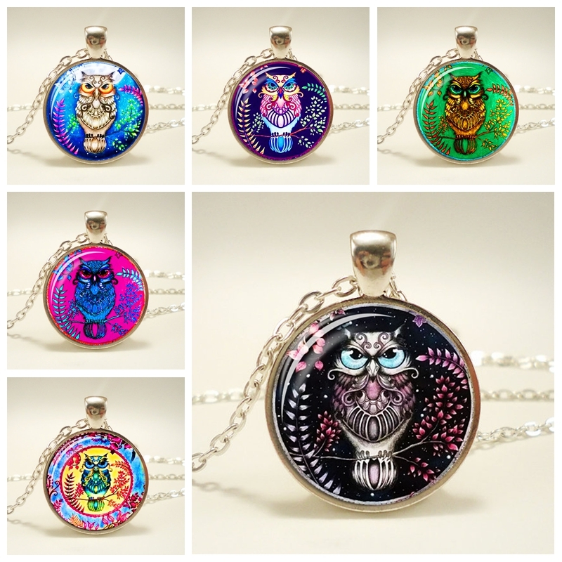 

Novelty , Fashion Necklace With Owl, Jewelry, Glass Cabochon, Gemstone, Bird Pendant, Elegant Necklace For Women, Fashion Jewelry