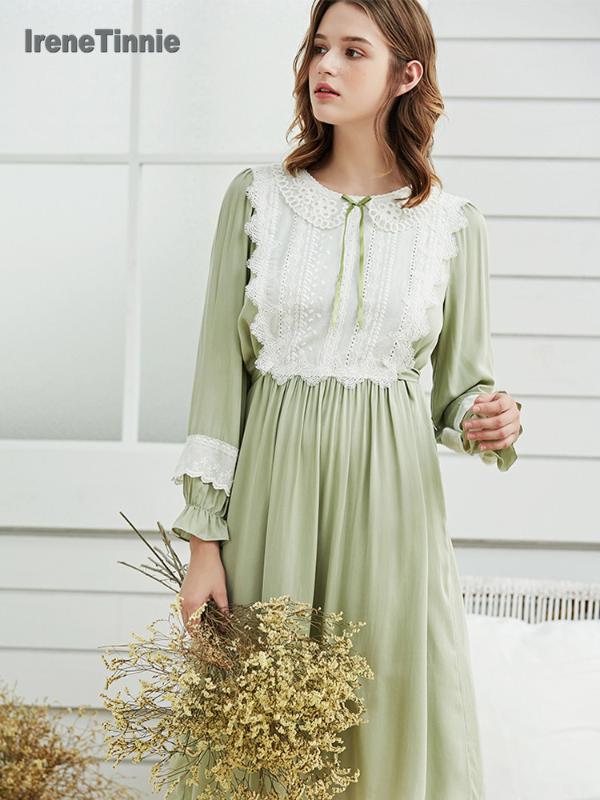 

Nightgown Women Sleepwear Knee-Length Dress Cotton Nightgowns Women Princess Sleepshirts Vintage Nightdress Long Sleeve, As pic