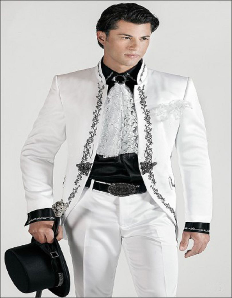 

Embroidery Groom Tuxedos Mandarin Lapel Groomsmen Mens Wedding Dress Man Jacket Blazer Prom Dinner 2 Piece Suit(Jacket+Pants+Tie) A50, Same as image