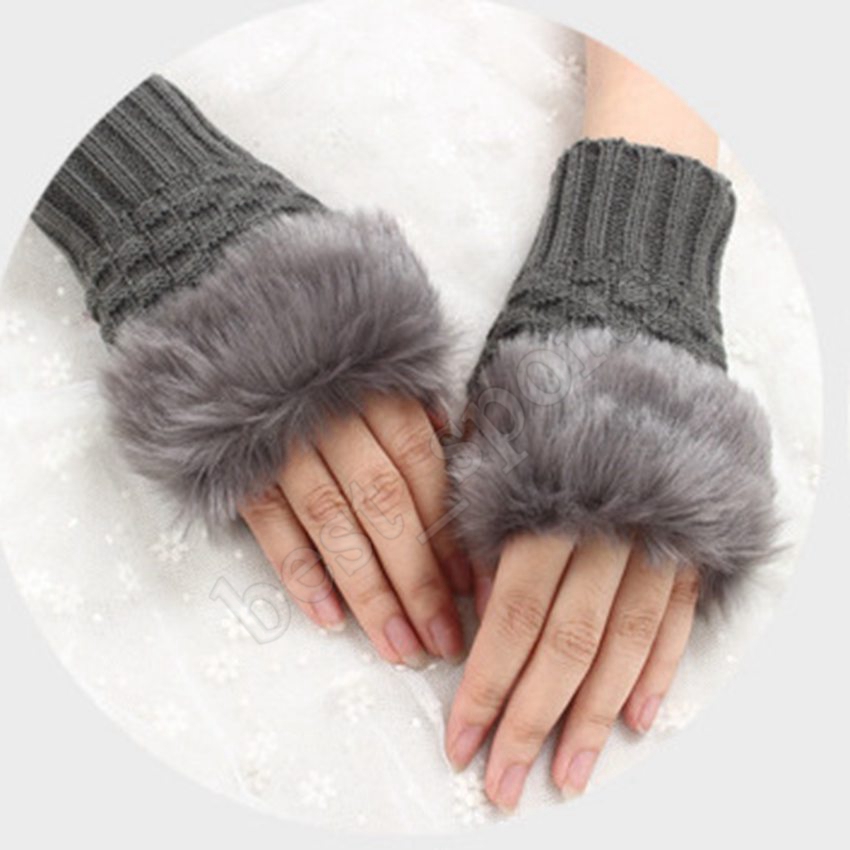 

Women Girl Knitted Faux Rabbit Fur Gloves Mittens Winter Arm Length Warmer Outdoor Fingerless Gloves Colorful Christmas Gifts CYZ1329 120PCS