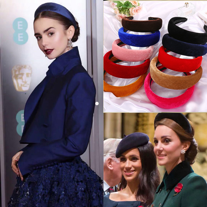 

Women Thick Sponge Bezel Velvet Vintage Head Band Lady Hoop Wide Hairbands Woman Headbands Europe and America Hair Accessories 10 Styles, Yellow