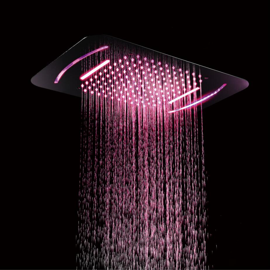 

Multi Function Chrome Polish LED Light 380x580 Large High Flow Waterfall Showerheads Rainfall Electricity Power LED Colorful Remote Control