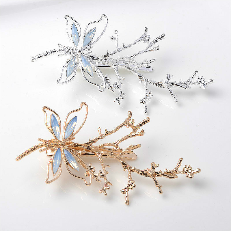 Vintage Dragonfly Hairpins Hair Clip Rhinestone Tree Branches Leaf Hairpin Headpieces For Women Hair Accessories Bridal Headdress-image-520420384