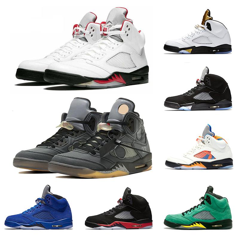 

With Box 2020 5 Fire Red Wings Mens Basketball Shoes 5s Island Green Orange Peel White Black Grape Sports Sneakers Free Shippment, Black metallic