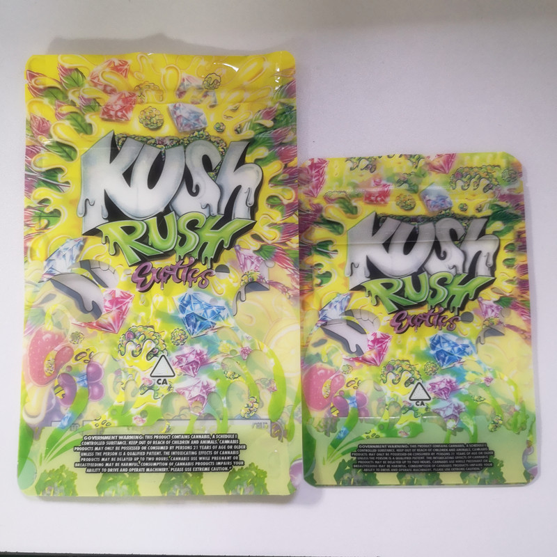 

3.5g 7g Kush Rush exotics Bags resealable zipper seal for freshness Childproof flowers packing 14g 28g mylar bag KUSHRUSH packaging