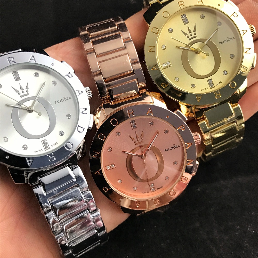 

Classic Hot sell Perfect Charm logo Engraved high quality stainless steel pandora watch for women jewelry gift, Slivery;brown