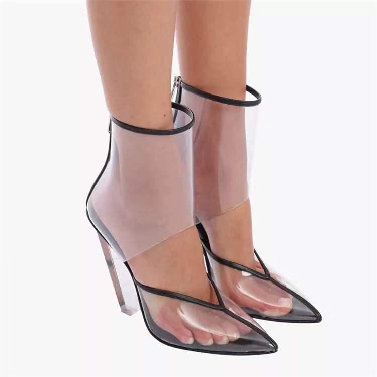 

Hot Sale-2019 summer show new wedges foreign trade large size high-heeled pointed sexy transparent sandals, Black
