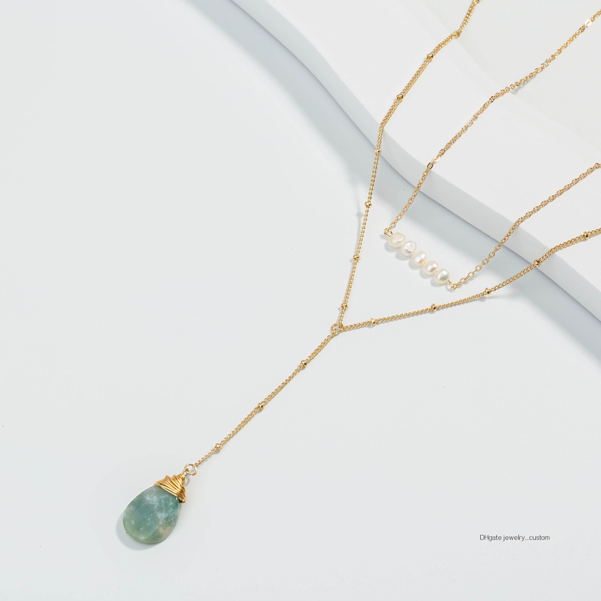

Ma'am Pendant Freshwater Pearl Chain Jam Natural Agate Pendeloque Cut Necklace Double-deck Necklace