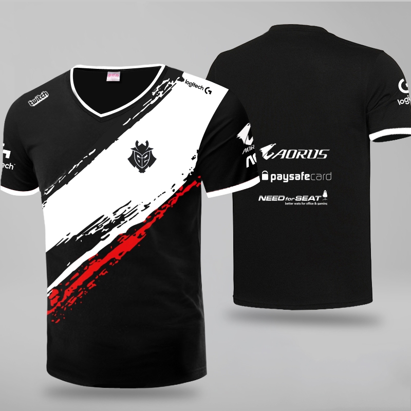 

Customize Game League of Legends G2 Team esports suit 2019 short-sleeved Game G2 jersey T-shirt casual Uniform Tops Tees, Black
