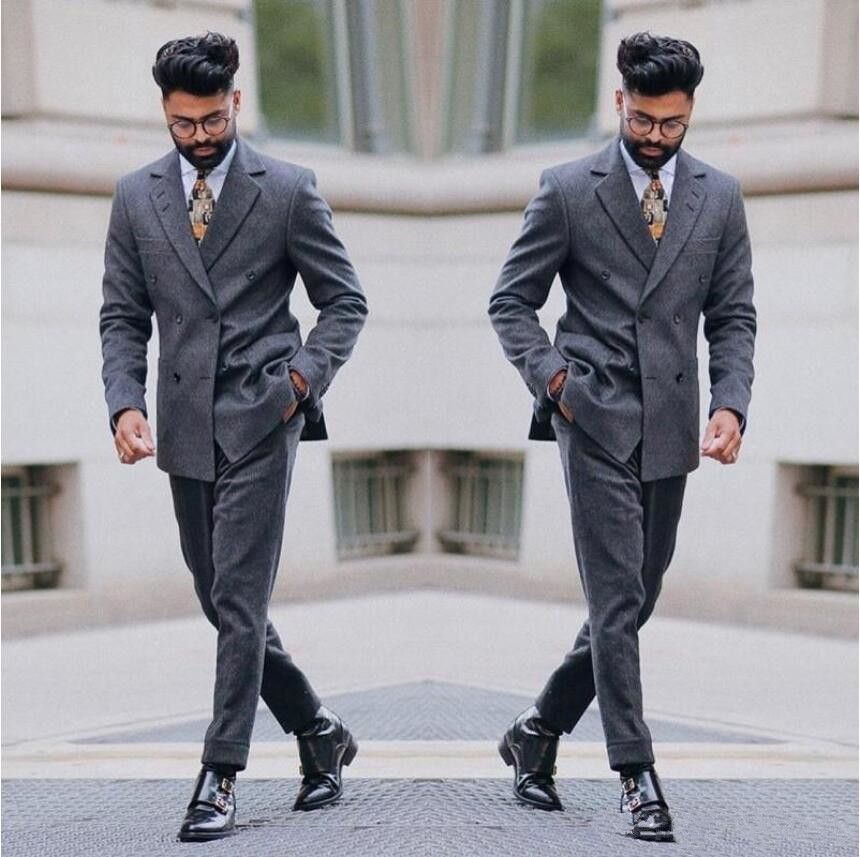 

New Arrival Side Vent Wedding Tuxedos Notched Lapel Groom Tuxedos Groomsman Wear Custom Made 2 Pieces Men's Formal Suits(Jacket+Trousers, Gray